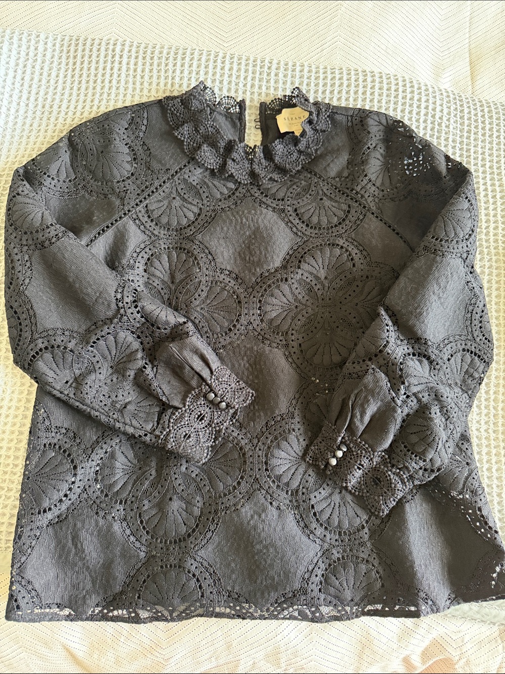 Sezane Black Eyelet Lace Blouse